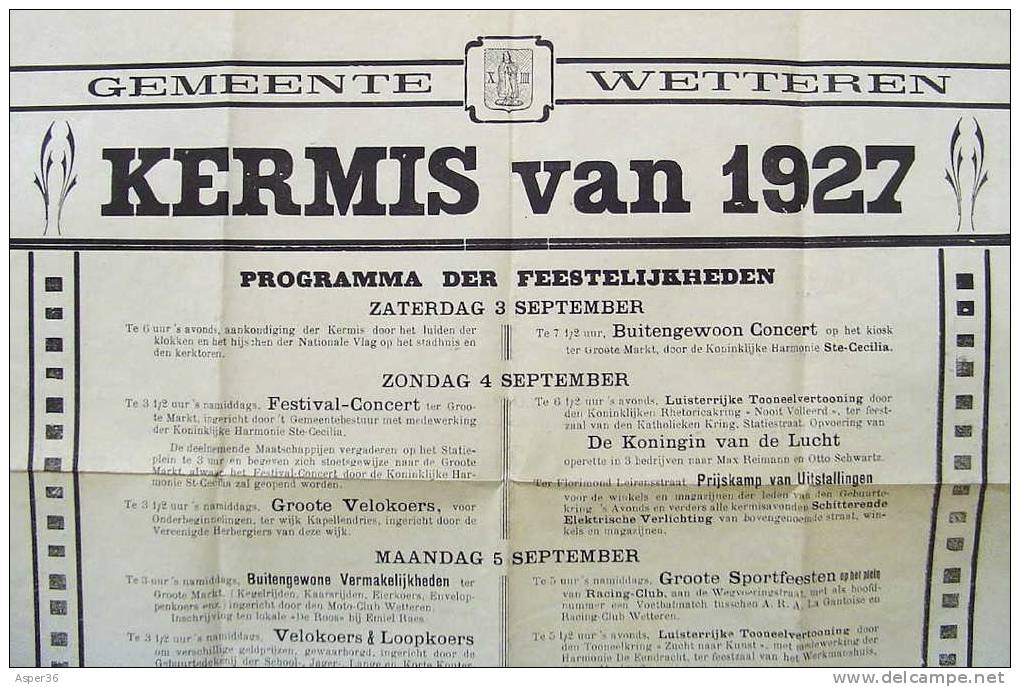 Affiche "Gemeente Wetteren, Kermis Van 1927" - Collections