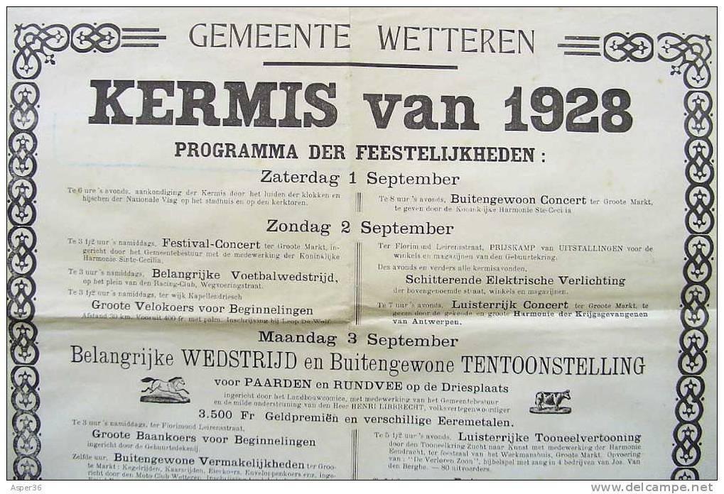 Affiche "Gemeente Wetteren, Kermis Van 1928" - Sammlungen