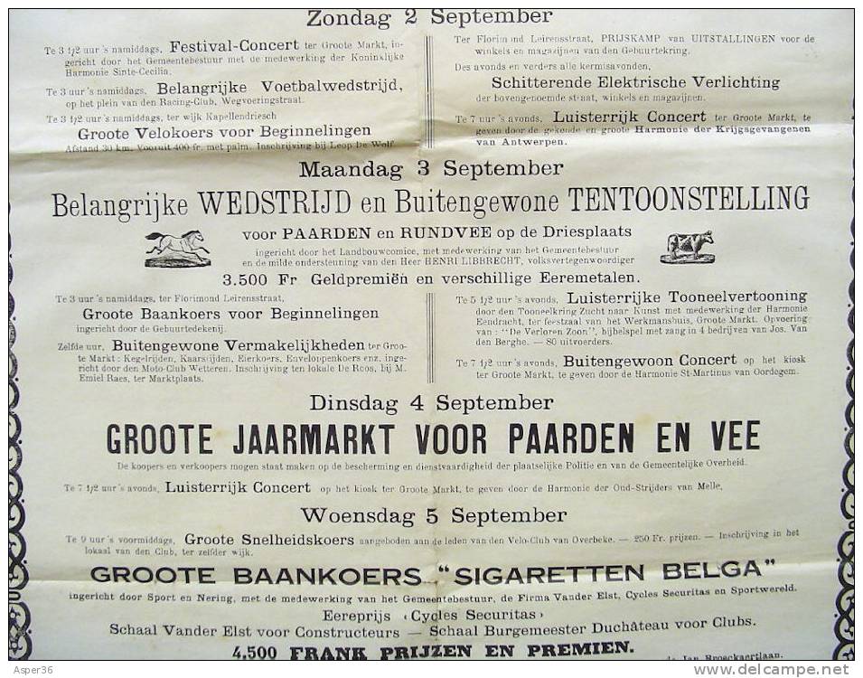 Affiche "Gemeente Wetteren, Kermis Van 1928" - Colecciones