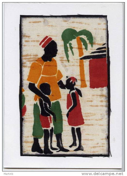 MALI  CPM En Forme De Livret Peinture Au Pochoir Sur Tissu  Homme Et Enfants - Mali