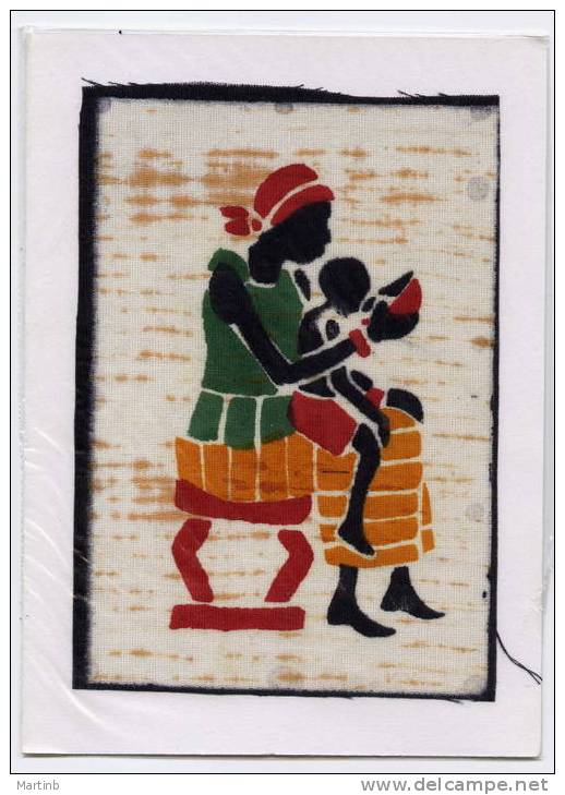MALI  CPM En Forme De Livret Peinture Au Pochoir  Sur Tissu :  Femme Et Enfant - Mali