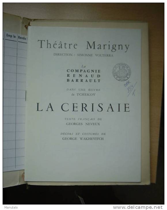 Livre Théâtre Marigny De Tchekov " La Cerisaie " Texte Francais De Georges Neveux Année 1954 - Franse Schrijvers