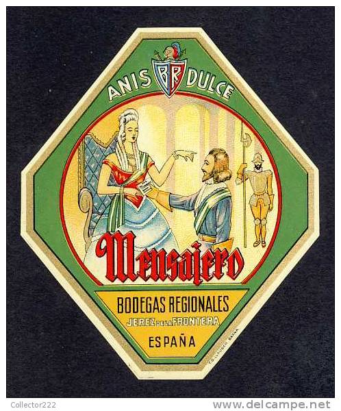 Etiquette De Liqueur: Anis Mensajero. Lithpgraphie, Decoupee (11 X 13 Cms) (Ref.67539) - Other & Unclassified