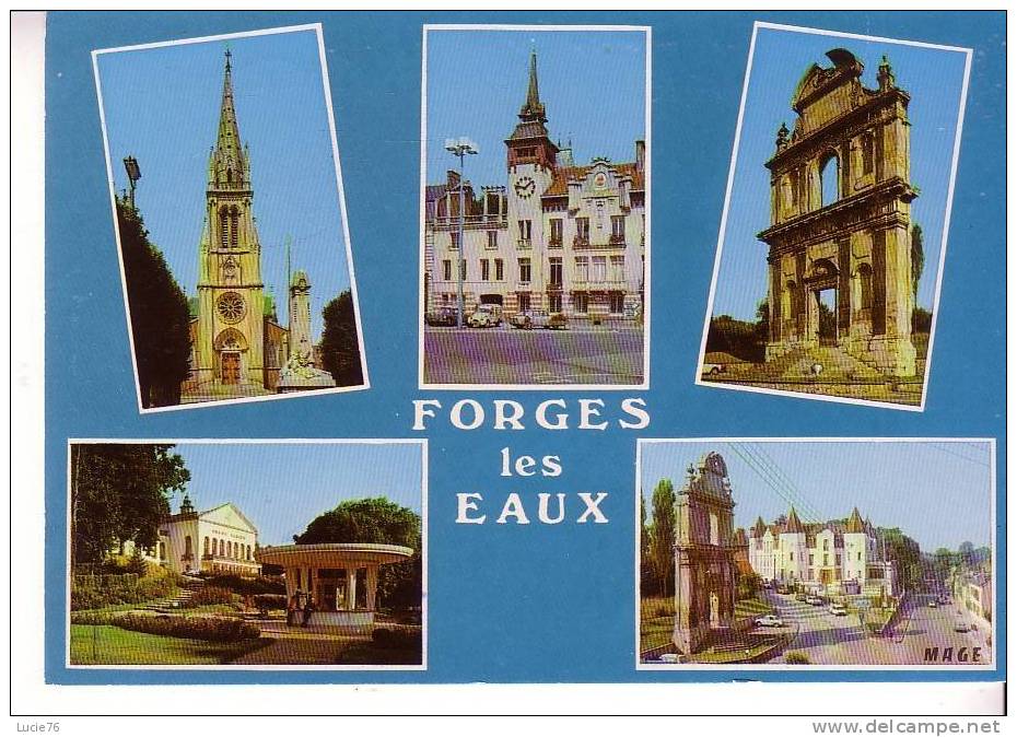 FORGES LES EAUX  -  5 Vues :  Eglise St Eloi, Hôtel De Ville, Vieille Façade Du XVIIè, Source Thermale & Casino......... - Forges Les Eaux