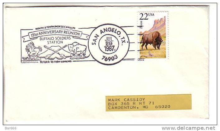 USA Special Cancel Cover 1987 - Ninth & Tenth Horse Cavalry 121st Anniversary Reunion - San Angelo - Onafhankelijkheid USA