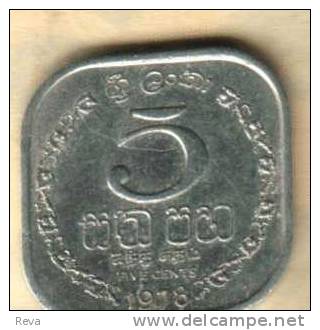 SRI LANKA 5 CENTS INSCRIPTIONS FRONT EMBLEM BACK 1978 VF READ DESCRIPTION CAREFULLY !!! - Sri Lanka (Ceylon)