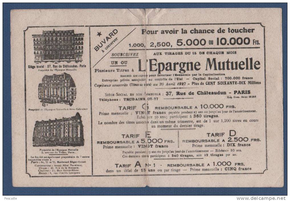 BUVARD L'EPARGNE MUTUELLE - 37 RUE DE CHATEAUDUN PARIS - Bank & Versicherung