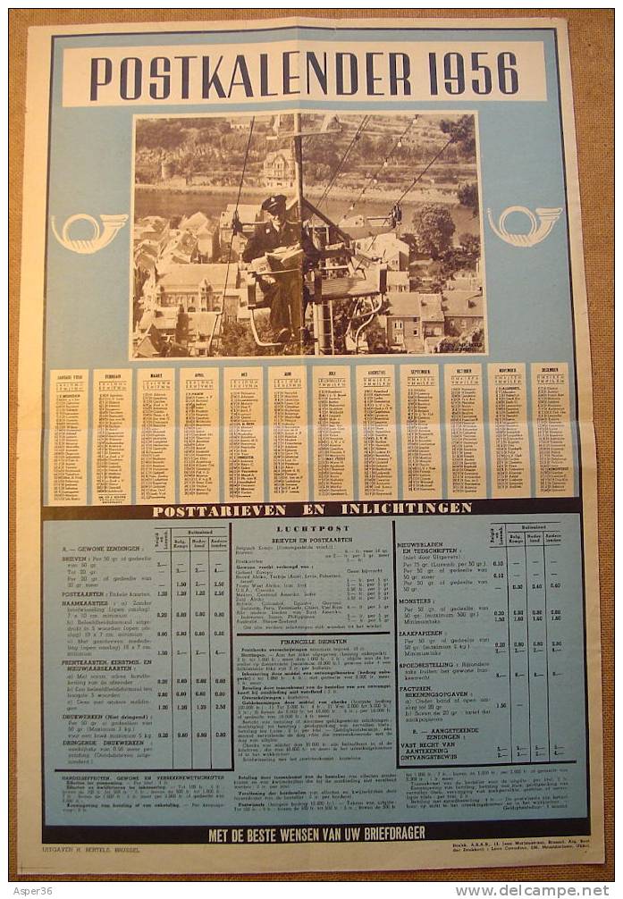 De Post Affiche "Postkalender & Tarieven 1956" - Andere & Zonder Classificatie