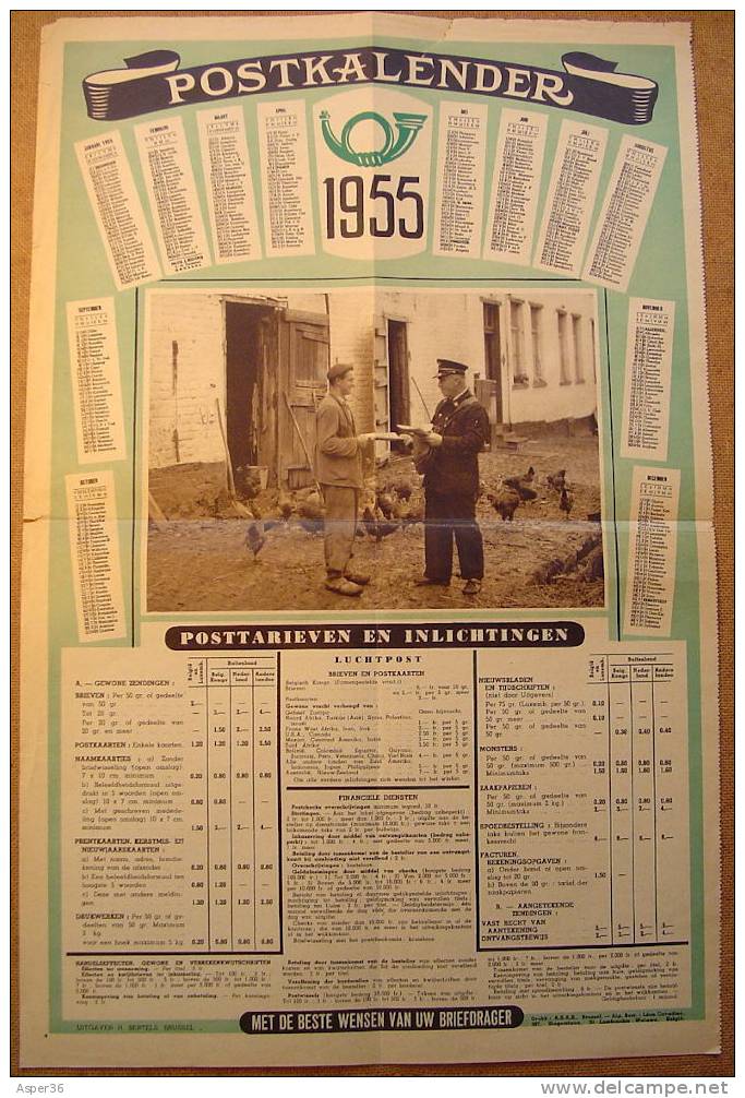 De Post Affiche "Postkalender & Tarieven 1955" - Autres & Non Classés