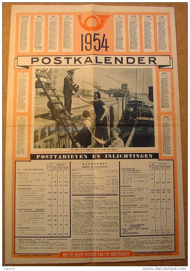 De Post Affiche "Postkalender & Tarieven 1954" - Autres & Non Classés