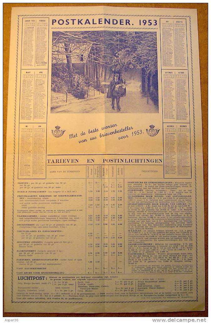 De Post Affiche "Postkalender & Tarieven 1953" - Sonstige & Ohne Zuordnung