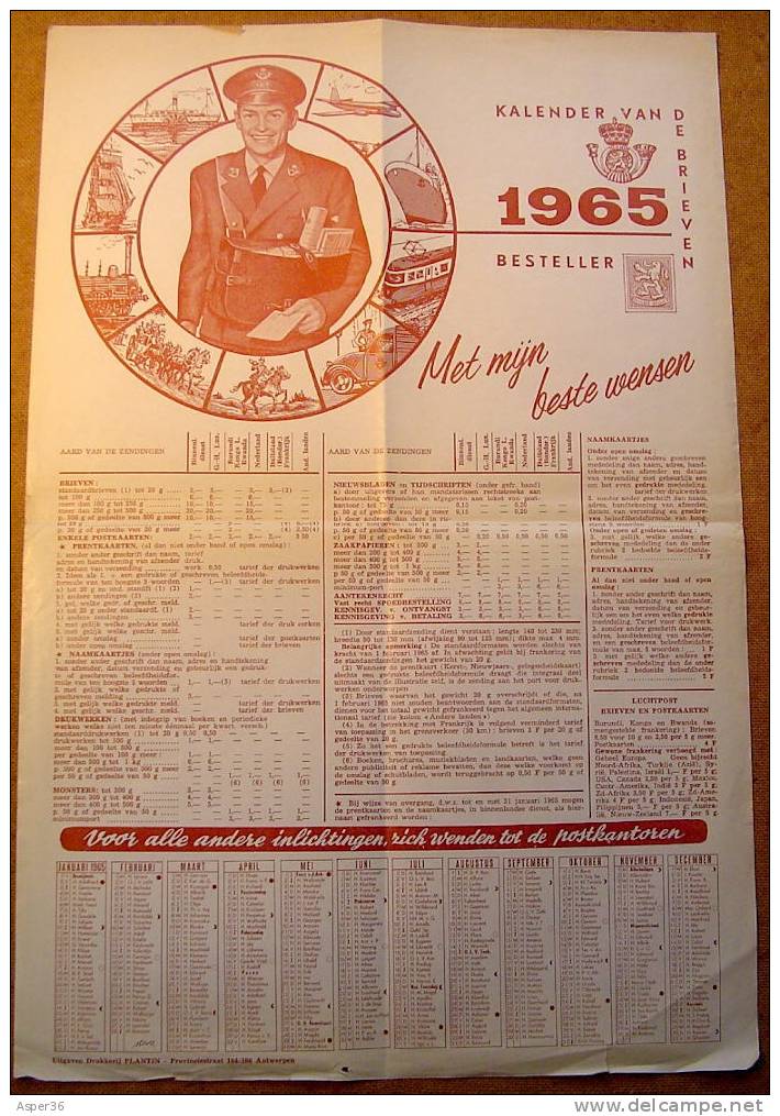 De Post Affiche "Postkalender & Tarieven 1965" - Altri & Non Classificati