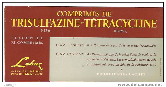 BUVARD - TRISULFAZINE TETRACYCLINE - LABAZ - PARIS - CARTONEX  - NEUF - Produits Pharmaceutiques