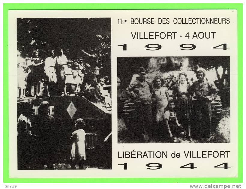 VILLEFORT (48) - 11e BOURSE DES COLLECTIONNEURS 1994 - LIBÉRATION DE LA VILLE EN 1944 - TIRAGE LIMITÉE 1000 Ex - - Villefort