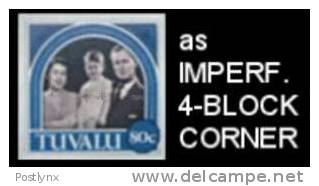 TUVALU 1987 Ruby Wedding 80c IMPERF.4-BLOCK CORNER   [non Dentelé,Geschnitten,no Dentado,non Dentellato,ongetande] - Tuvalu