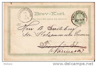 N025/ - NORWEGEN -  Ganzsache, Christiania 1886 M. Weiterleitung Trogstade (onforwarding) - Postal Stationery