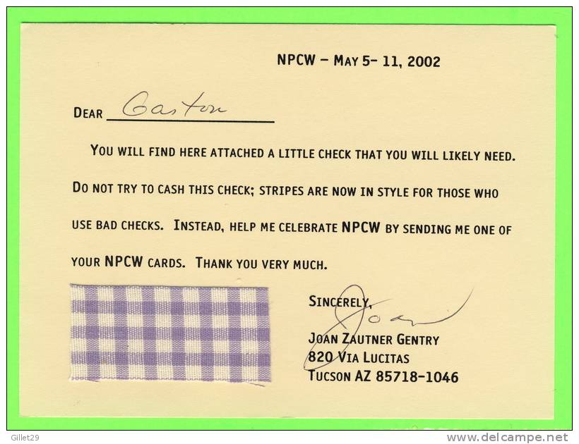 TUCSON, AZ - NPCW, 2002 - LIMITED No 127/150 Ex - DO NOT TRY TO CASH THIS CHECK ! - - Tucson