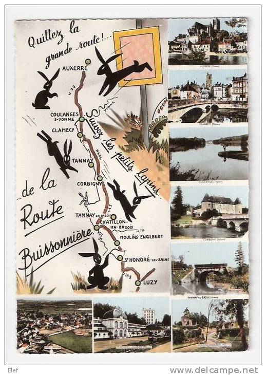 "Suivez Les Petits Lapins ..de La Route Buissonnière";carte,vues Dela Nièvre Et Yonne:Coulanges,Clamecy,Corbigny, Luzy.. - Bourgogne