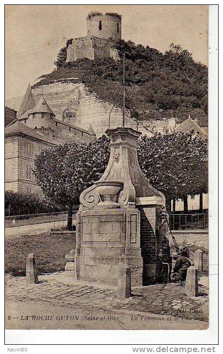 95 LA ROCHE GUYON La Fontaine Et Le Château Cpa Animée - La Roche Guyon