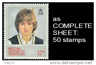 CV:&#8364;65.76,  BULK: 2 X DIANA Br Antartic Territory 1982 17p, Complete Sheet:50 Stamps - Unused Stamps