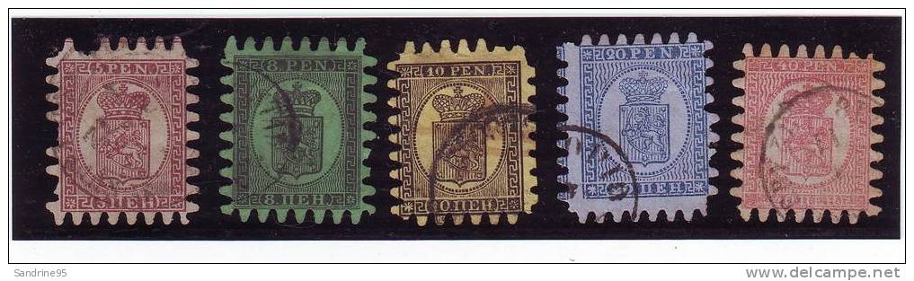 FINLANDE 5 TIMBRES OBLITERES DE 1866 - Oblitérés