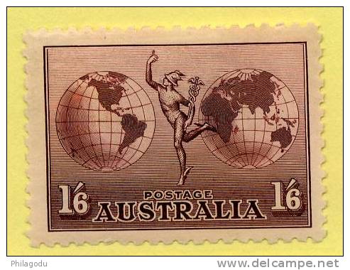 Australie Planisphère  Et Dieu Mercure   AVION     Gibbons 153 +  Hinged +   Cote 32£ = 36,5 E - Ongebruikt