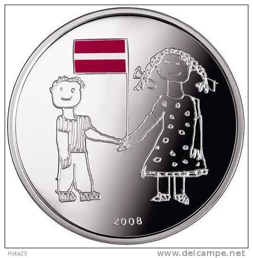 Latvia 2008 1 Lats Silver Coin 90th Anniversary Of Latvia Children 2008 Y - Letland