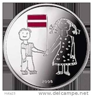 Latvia 2008 1 Lats Silver Coin 90th Anniversary Of Latvia Children 2008 Y - Lettonia