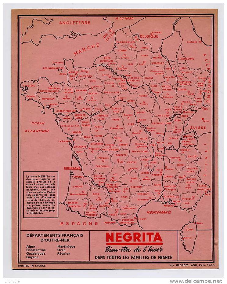 Protege Cahier RHUM NEGRITA Jeu D'enfant  Docteur Infirmière Médecin Poupée Carte De France M P MARC - Licores & Cervezas