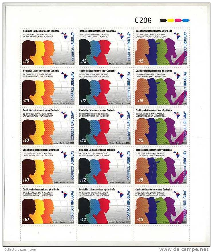 2008 URUGUAY Mnh Stamp Sheet Against Racism - Uruguay