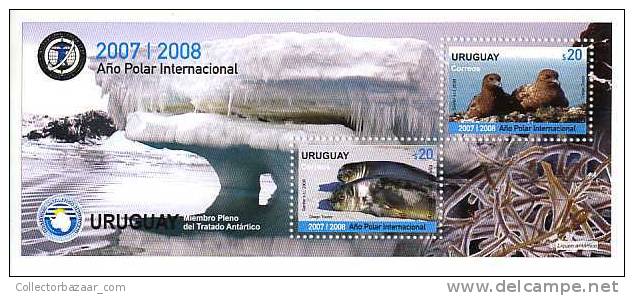 ANTARCTIC BIRD SEAL MAP 2008 URUGUAY Mnh Stamp BLOCK - Uruguay