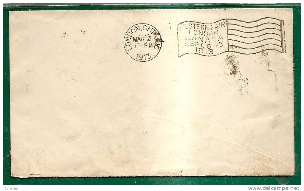 CANADA - VF LITTLE CASCAPEDIA, QUE 1913 COVER To LONDON, ONT - At Back FLAG Pioneer CANCEL - WESTERN FAIR 1913 - 4 Stamp - Histoire Postale