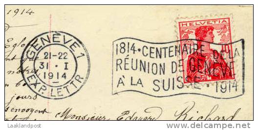 Suisse Foto Card Geneve 31-1-1914 100 Years Reunion Geneve A La Suisse  (E557) - Poststempel