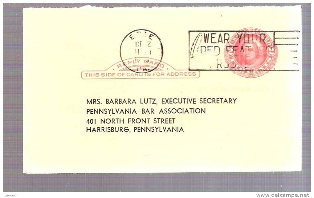 Postal Card - Reply Card 2 Cent Martha Washington Scott # UY13-r - 1941-60