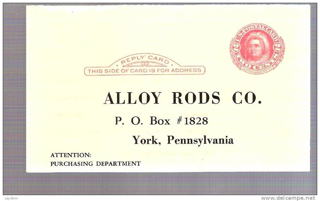 Postal Card - Reply Card 2 Cent Martha Washington Scott # UY13-r - 1941-60
