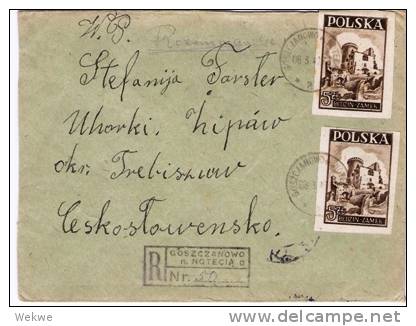 Pol121a/- POLEN -  Bedzin Burgruine Auf Einschreiben Goszczunowa, CSSR 1947 - Storia Postale