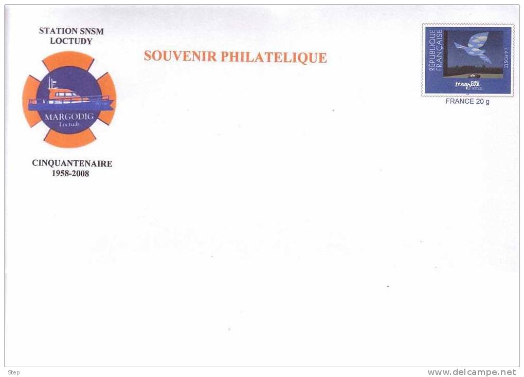 PAP LOCTUDY (FINISTERE) : PAP PRIVE Cinquantenaire De La Station SNSM Mention "SOUVENIR PHILATELIQUE" Timbre "MAGRITTE" - PAP: Private Aufdrucke