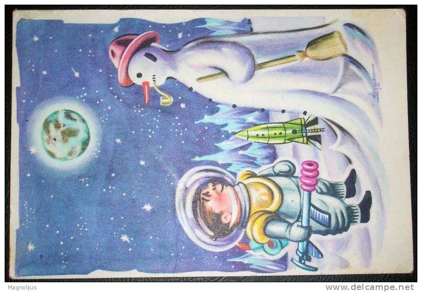 Cosmos,Space,Astronaut,Rocket,Snowman,Pipe,postcard - Astronomia