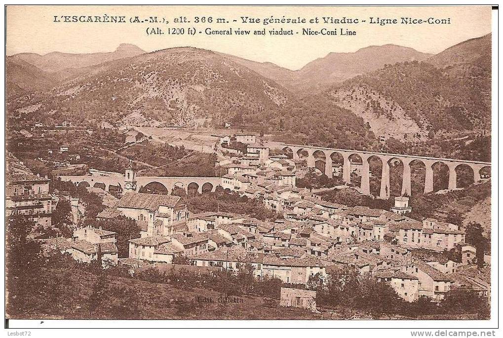 Cpa, L´Escarène (A.-M.), Vue Générale Et Viaduc - Ligne Nice-Coni - L'Escarène