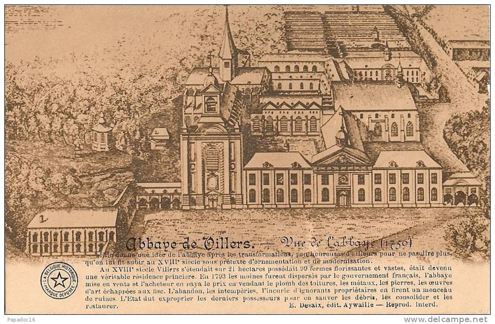 B - BW - Abbaye De Villers - Vue De L'abbaye (1759) [gravure] - éd. E. Desaix (La Belgique Historique) - Villers-la-Ville