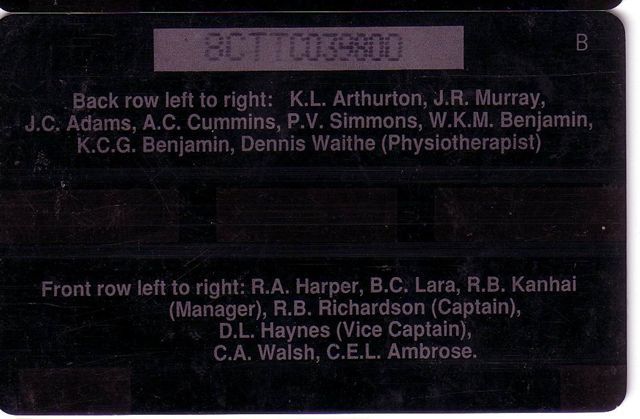 CRICKET TEAM 1994. ( Trinidad & Tobago - Code 8CTTC.../B  )  -  Card Is Not In Perfect Condition - See Scan - Trinité & Tobago