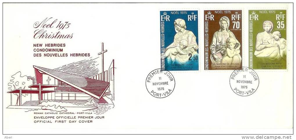 FDC 66  NOUVELLES HEBRIDES - POSTE 418 à 420 - NOËL 75 - MADONE - FDC