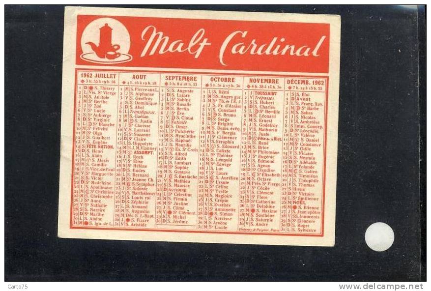 Calendrier 1962 - Malt Cardinal - Petit Format : 1961-70