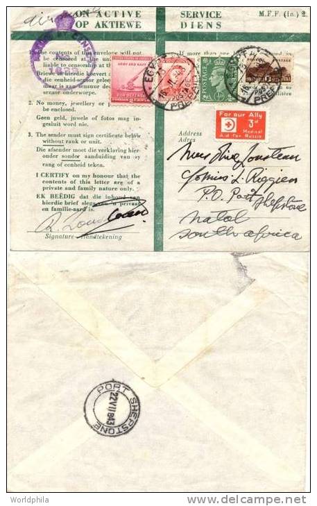 Egypt-South Africa Prepaid South African A.P.S. WWII Mixed Stamps Censored Official On Active Cover 1943 - Militaire Vrijstelling Van Portkosten