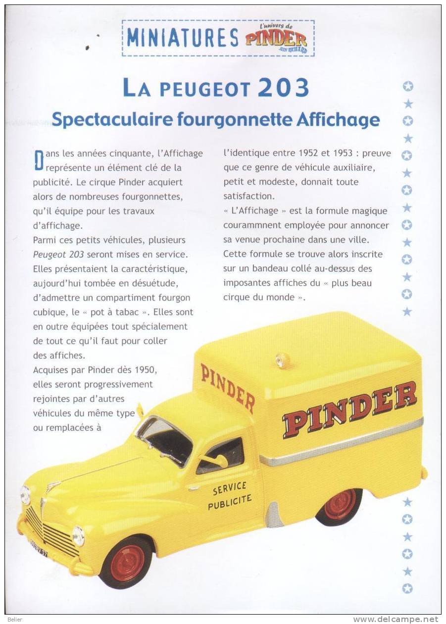 PINDER SPECTACULAIRE FOURGONNETTE AFFICHAGE LA PEUGEOT 203 - Publicitaires - Toutes Marques