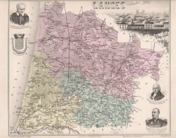 MONT-DE-MARSAN + LANDES = ST-VINCENT-DE-PAUL+DARCET+BOSQUET+ARMES DE MONT-DE-MARSAN / CARTE GEOGRAPHIQUE  XIXème Siècle - Autres & Non Classés