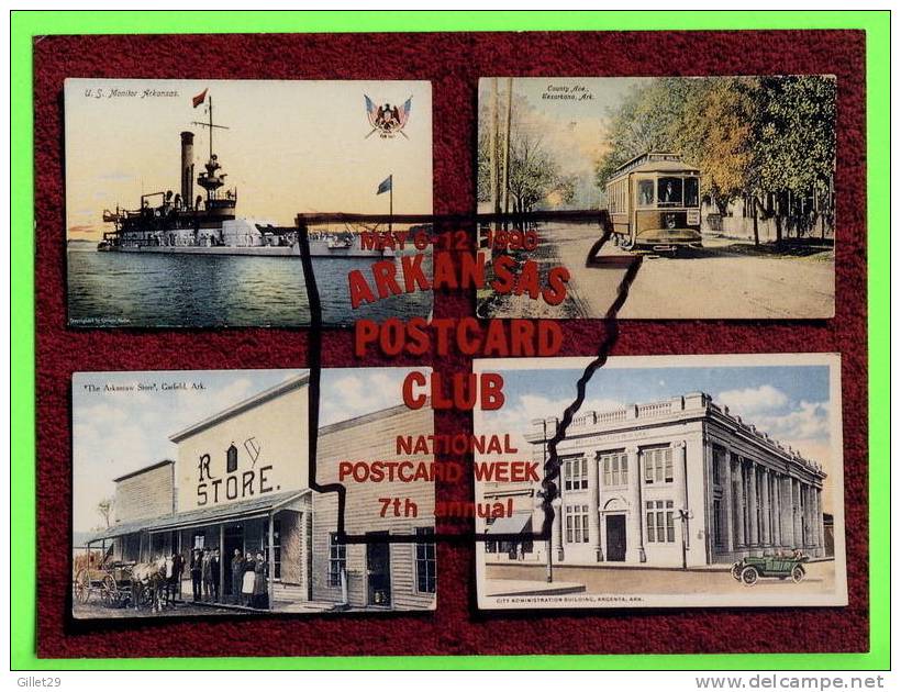 NORTH LITTLE ROCK, AR -  7th ANNUAL POSTCARD WEEK, 1990 - 4 MULTIVIEWS - U.S. MONITOR, TRAMWAY - - Little Rock