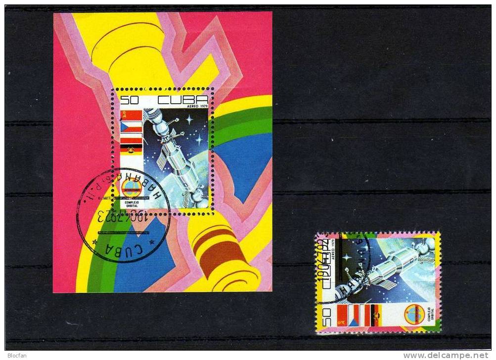 Tag Der Weltraumfahrt Flaggen 1979 Laboratorium Kuba 2390 Plus Block 58 O 5€ Hojita M/s Space Bloc Cosmos Sheet Bf Cuba - Posta Aerea