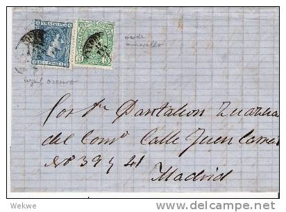 Spk029   - SPANIEN -    /Alfonso XII + Kriegssteuer 15.2.1876 Nach Madrid - Covers & Documents