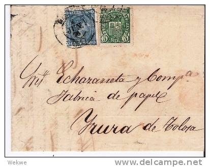 Spk031   - SPANIEN - /  Alfonso XII 10 C. Mit Kriegssteuer 1876 - Briefe U. Dokumente